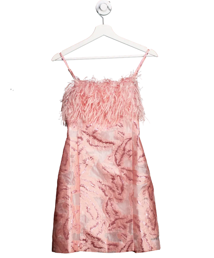 By Anthropologie Pink Feathered Metallic Mini Dress UK XS