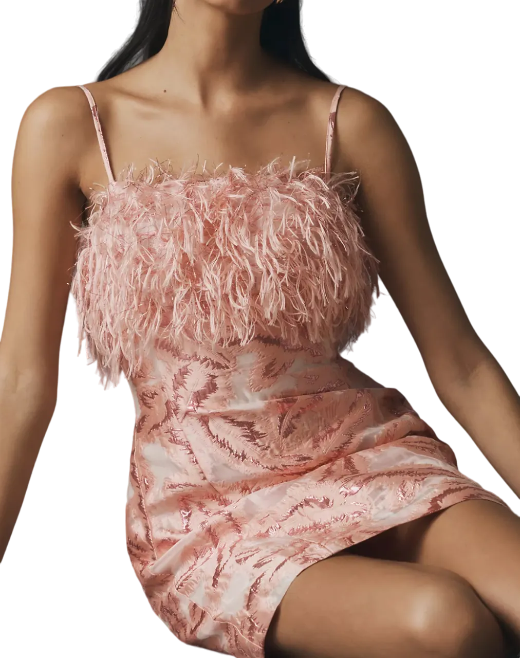 By Anthropologie Pink Feathered Metallic Mini Dress UK XS