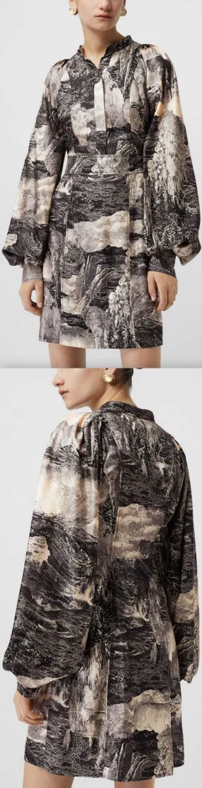 'Dreamscape' Print Silk Shirt-Dress