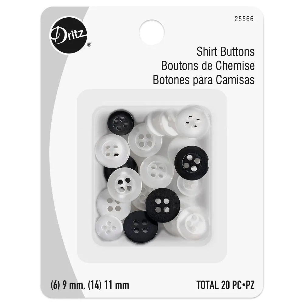 Dritz, Assorted Shirt Buttons (20pc) - 9mm & 11mm