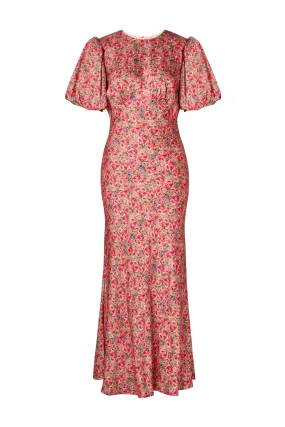 Freja Pouf Sleeve Maxi Dress - Pink Ditsy