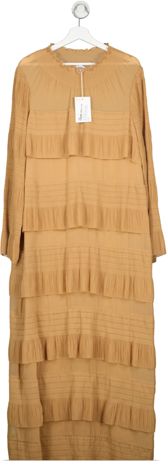 malene birger Beige Tiered Ruffled Maxi Dress UK 16