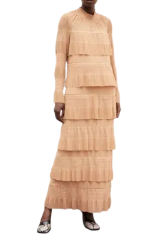 malene birger Beige Tiered Ruffled Maxi Dress UK 16