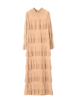 malene birger Beige Tiered Ruffled Maxi Dress UK 16