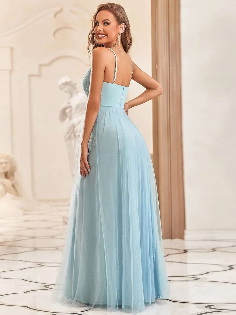 Spaghetti Strap V-Neck Sequin Floor-Length Bridesmaid Dress