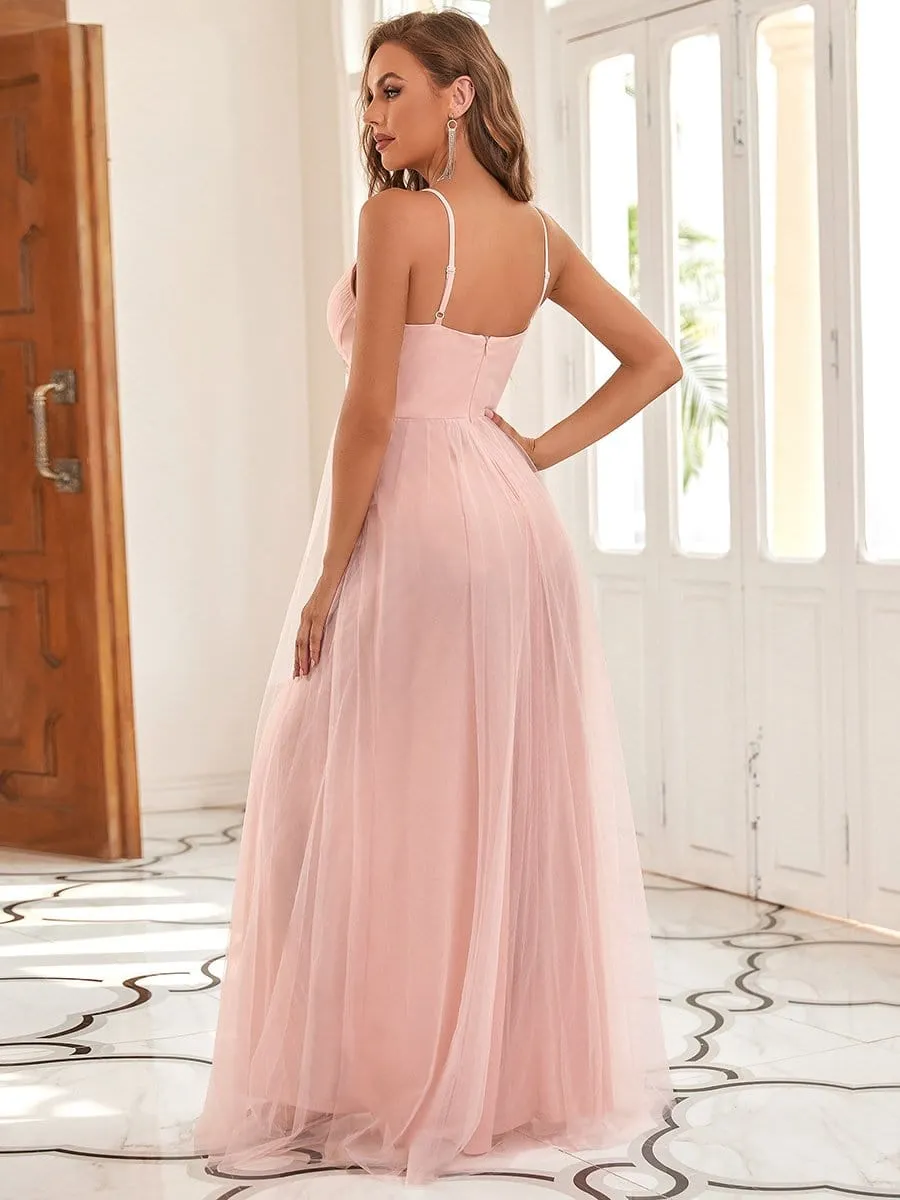 Spaghetti Strap V-Neck Sequin Floor-Length Bridesmaid Dress