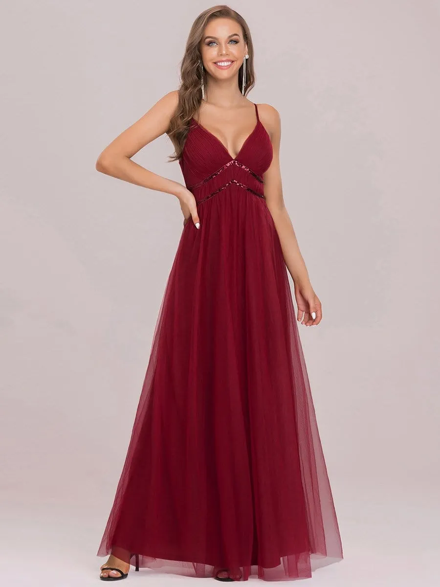 Spaghetti Strap V-Neck Sequin Floor-Length Bridesmaid Dress