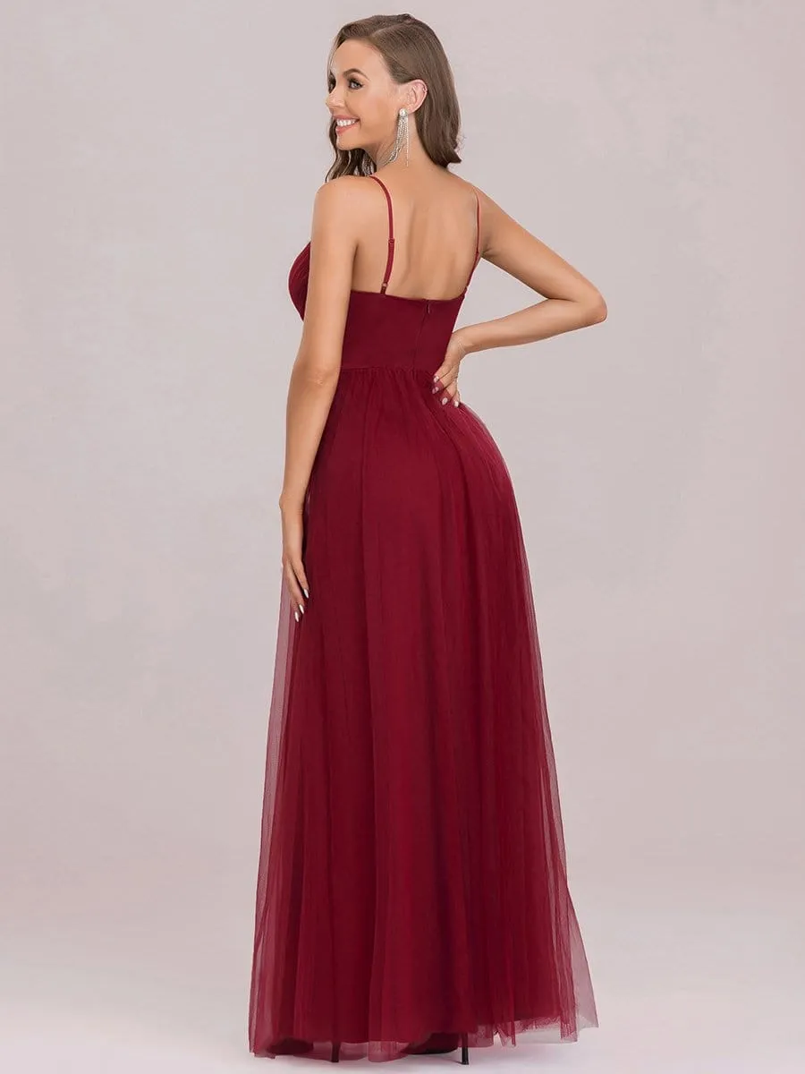 Spaghetti Strap V-Neck Sequin Floor-Length Bridesmaid Dress