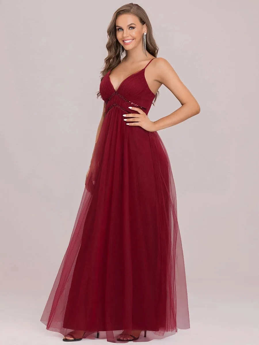 Spaghetti Strap V-Neck Sequin Floor-Length Bridesmaid Dress