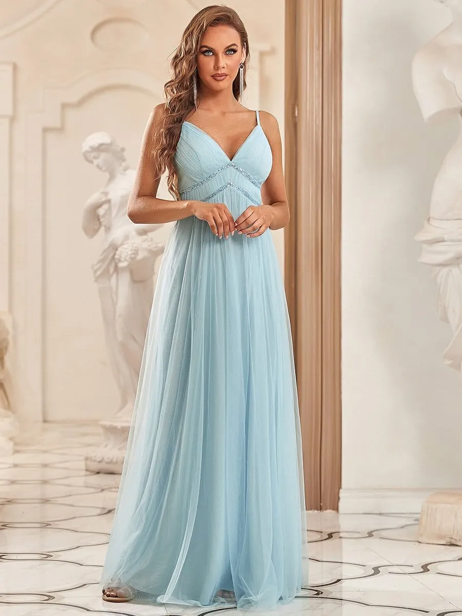 Spaghetti Strap V-Neck Sequin Floor-Length Bridesmaid Dress