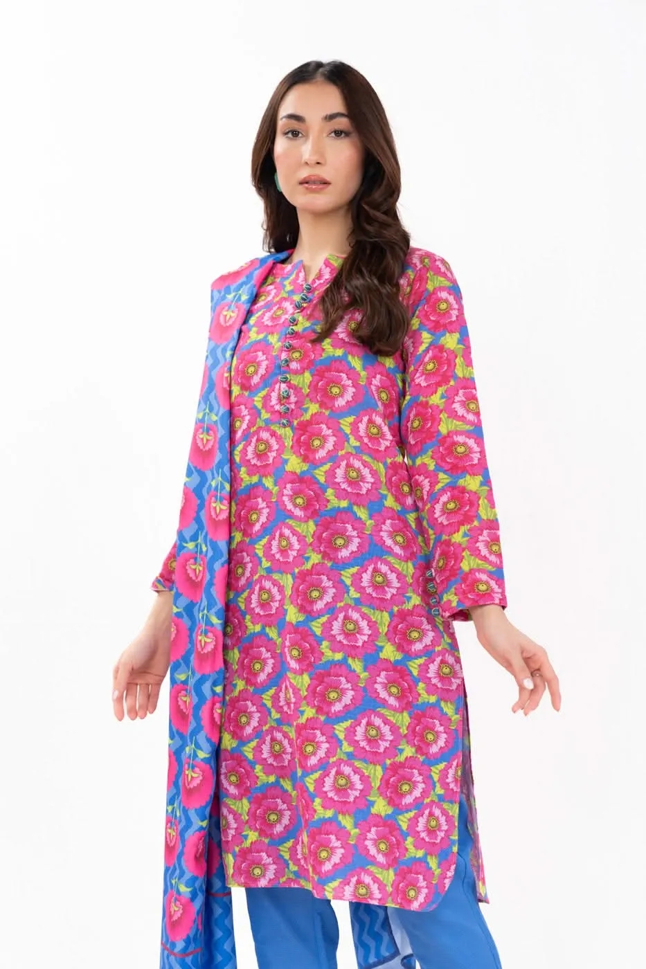 Stitched - 3 Pc Printed Khaddar Outfit