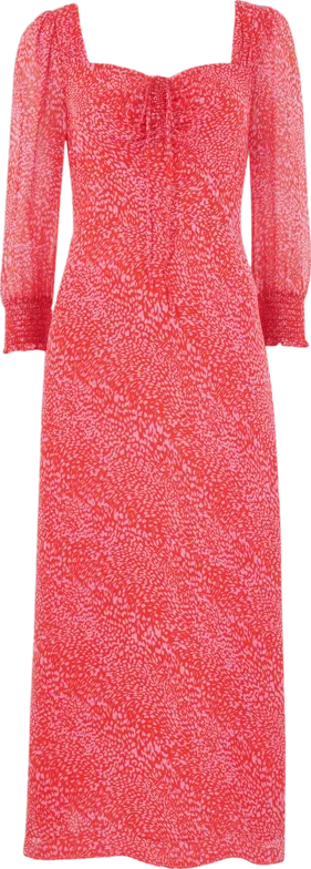 Whistles Red Shirred Bodice Sweetheart Neck Midi Dress BNWT UK 8