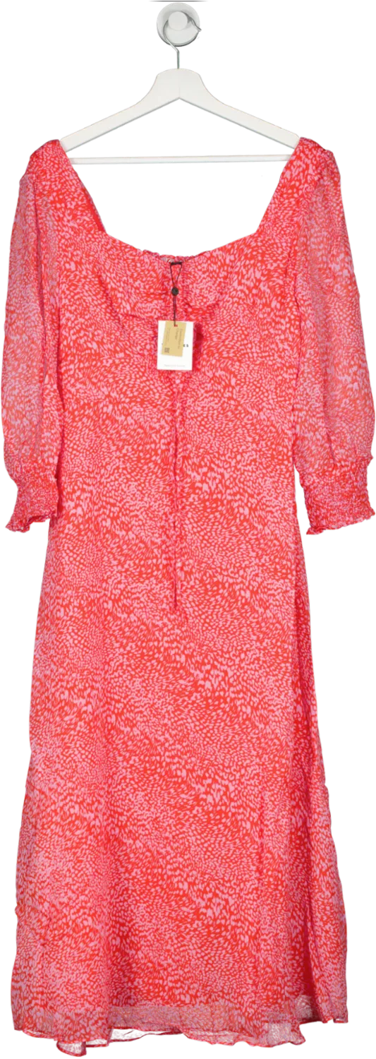 Whistles Red Shirred Bodice Sweetheart Neck Midi Dress BNWT UK 8